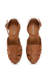 اسپادریل صندل زنانه جیر قهوه‌ای روشن بندی با پاشنه لژ دری مد