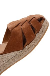 اسپادریل صندل زنانه جیر قهوه‌ای روشن بندی با پاشنه لژ دری مد