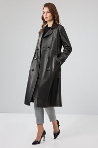 بارانی چرمی مشکی زنانه بیانسه دری مد