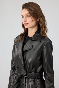 بارانی چرمی مشکی زنانه بیانسه دری مد