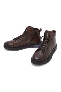 بوت اسپرت چرمی مردانه قهوه‌ای زیپ‌دار دری‌مد
