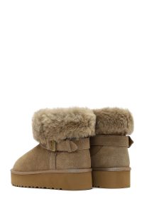 بوت تدی جیر زنانه بژ زیره ضخیم خزدار دری‌مد