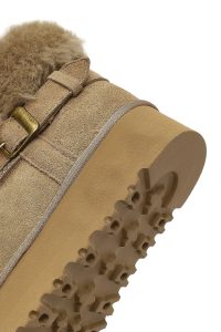 بوت تدی جیر زنانه بژ زیره ضخیم خزدار دری‌مد