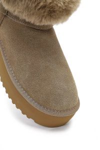 بوت تدی جیر زنانه بژ زیره ضخیم خزدار دری‌مد