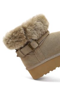 بوت تدی جیر زنانه بژ زیره ضخیم خزدار دری‌مد