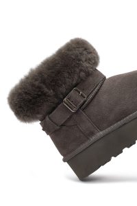 بوت تدی جیر زنانه طوسی زیره ضخیم خزدار دری‌مد