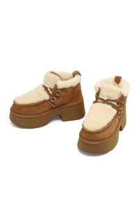 بوت تدی جیر زنانه قهوه‌ای بندی زیره ضخیم خزدار دری‌مد