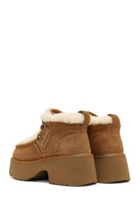 بوت تدی جیر زنانه قهوه‌ای بندی زیره ضخیم خزدار دری‌مد