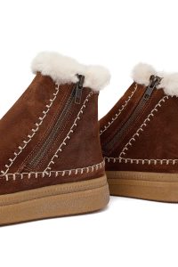 بوت تدی جیر زنانه قهوه‌ای زیپ‌دار زیره ضخیم دری‌مد