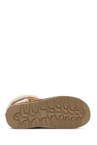 بوت تدی جیر زنانه قهوه‌ای طرح‌دار خزدار دری‌مد