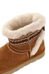 بوت تدی جیر زنانه قهوه‌ای طرح‌دار خزدار دری‌مد