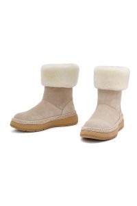 بوت جیر زنانه بژ زیره ضخیم خزدار دری‌مد