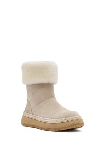 بوت جیر زنانه بژ زیره ضخیم خزدار دری‌مد