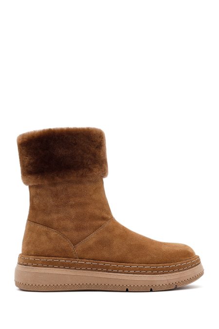 بوت جیر زنانه قهوه‌ای زیره ضخیم خزدار دری‌مد