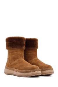 بوت جیر زنانه قهوه‌ای زیره ضخیم خزدار دری‌مد