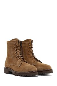 بوت جیر زنانه قهوه‌ای زیپ‌دار زیره ضخیم دری مد