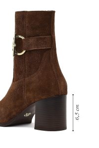 بوت جیر زنانه قهوه‌ای زیپ‌دار پاشنه ضخیم دری مد
