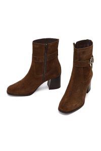 بوت جیر زنانه قهوه‌ای زیپ‌دار پاشنه ضخیم دری مد