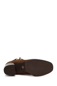 بوت جیر زنانه قهوه‌ای زیپ‌دار پاشنه ضخیم دری مد