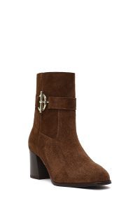 بوت جیر زنانه قهوه‌ای زیپ‌دار پاشنه ضخیم دری مد