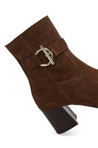 بوت جیر زنانه قهوه‌ای زیپ‌دار پاشنه ضخیم دری مد