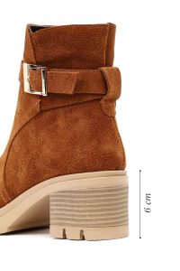 بوت جیر زنانه قهوه‌ای زیپ‌دار پاشنه ضخیم دری مد