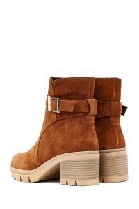 بوت جیر زنانه قهوه‌ای زیپ‌دار پاشنه ضخیم دری مد