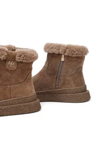 بوت زنانه تدی چرم جیر ویزون خزدار زیره‌ضخیم زیپ‌دار دری مد