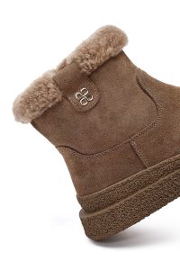 بوت زنانه تدی چرم جیر ویزون خزدار زیره‌ضخیم زیپ‌دار دری مد