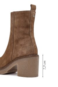 بوت زنانه جیر بژ زیپ‌دار پاشنه‌بلند ضخیم دری مد