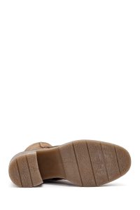 بوت زنانه جیر بژ زیپ‌دار پاشنه‌بلند ضخیم دری مد