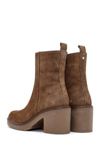 بوت زنانه جیر بژ زیپ‌دار پاشنه‌بلند ضخیم دری مد