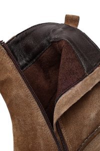 بوت زنانه جیر بژ زیپ‌دار پاشنه‌بلند ضخیم دری مد