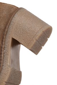 بوت زنانه جیر بژ زیپ‌دار پاشنه‌بلند ضخیم دری مد