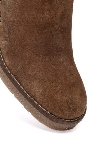 بوت زنانه جیر بژ زیپ‌دار پاشنه‌بلند ضخیم دری مد