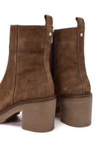 بوت زنانه جیر بژ زیپ‌دار پاشنه‌بلند ضخیم دری مد