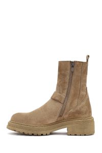 بوت زنانه جیر بژ کفی ضخیم زیپ دار دری مد