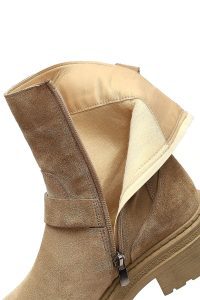 بوت زنانه جیر بژ کفی ضخیم زیپ دار دری مد