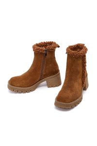 بوت زنانه جیر تابا زیپ‌دار پاشنه‌بلند ضخیم دری مد