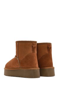 بوت زنانه جیر عسلی زیره ضخیم دری مد