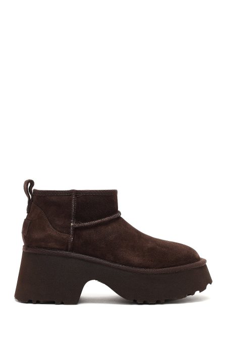 بوت زنانه جیر قهوه‌ای زیره ضخیم مدل تدی دری مد