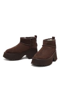 بوت زنانه جیر قهوه‌ای زیره ضخیم مدل تدی دری مد