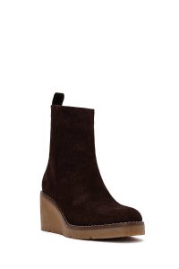 بوت زنانه جیر قهوه‌ای زیپ‌دار لژدار دری مد