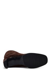 بوت زنانه جیر قهوه‌ای پاشنه‌بلند ضخیم دری مد