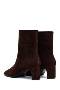 بوت زنانه جیر قهوه‌ای پاشنه‌بلند ضخیم دری مد