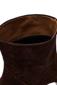 بوت زنانه جیر قهوه‌ای پاشنه‌بلند ضخیم دری مد