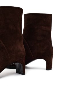 بوت زنانه جیر قهوه‌ای پاشنه‌بلند ضخیم دری مد