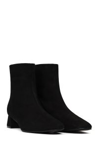 بوت زنانه جیر مشکی کوتاه زیپ‌دار پاشنه‌بلند ضخیم دری مد