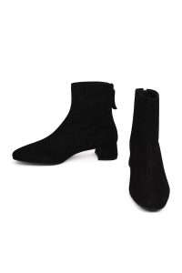 بوت زنانه جیر مشکی کوتاه زیپ‌دار پاشنه‌بلند ضخیم دری مد