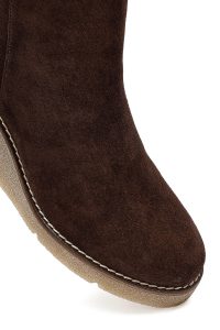 بوت زنانه قهوه‌ای جیر لژدار زیپ‌دار دری مد